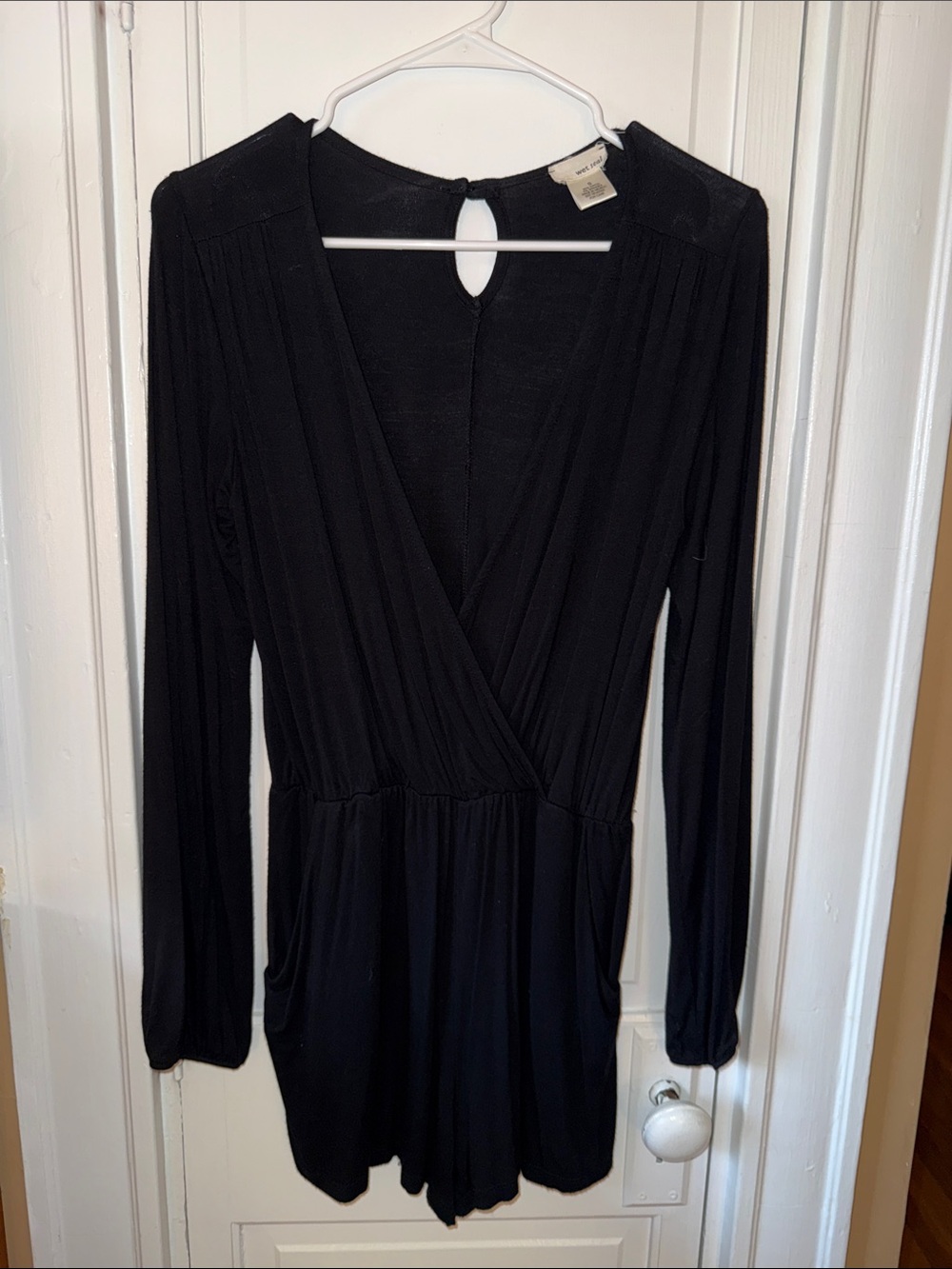Wet Seal Black Long-Sleeve Surplice Romper Dress